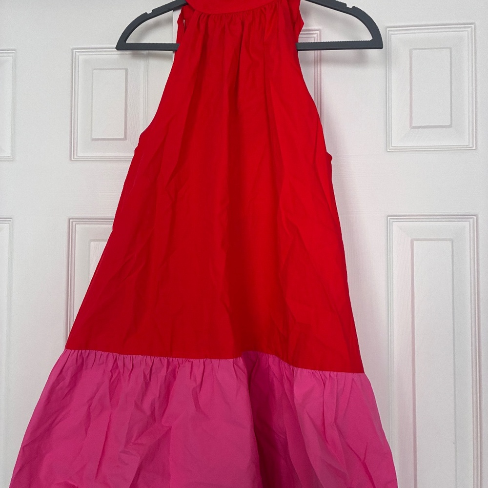 Red and pink high neck dress